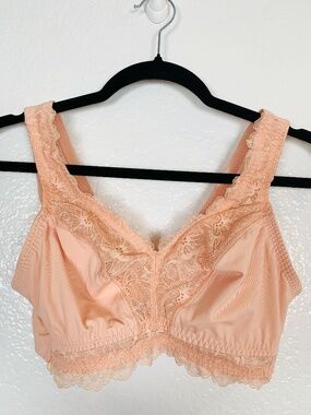 Breezies Pink Lace Soft Support Comfort Bra Womens Large Adjustable Back